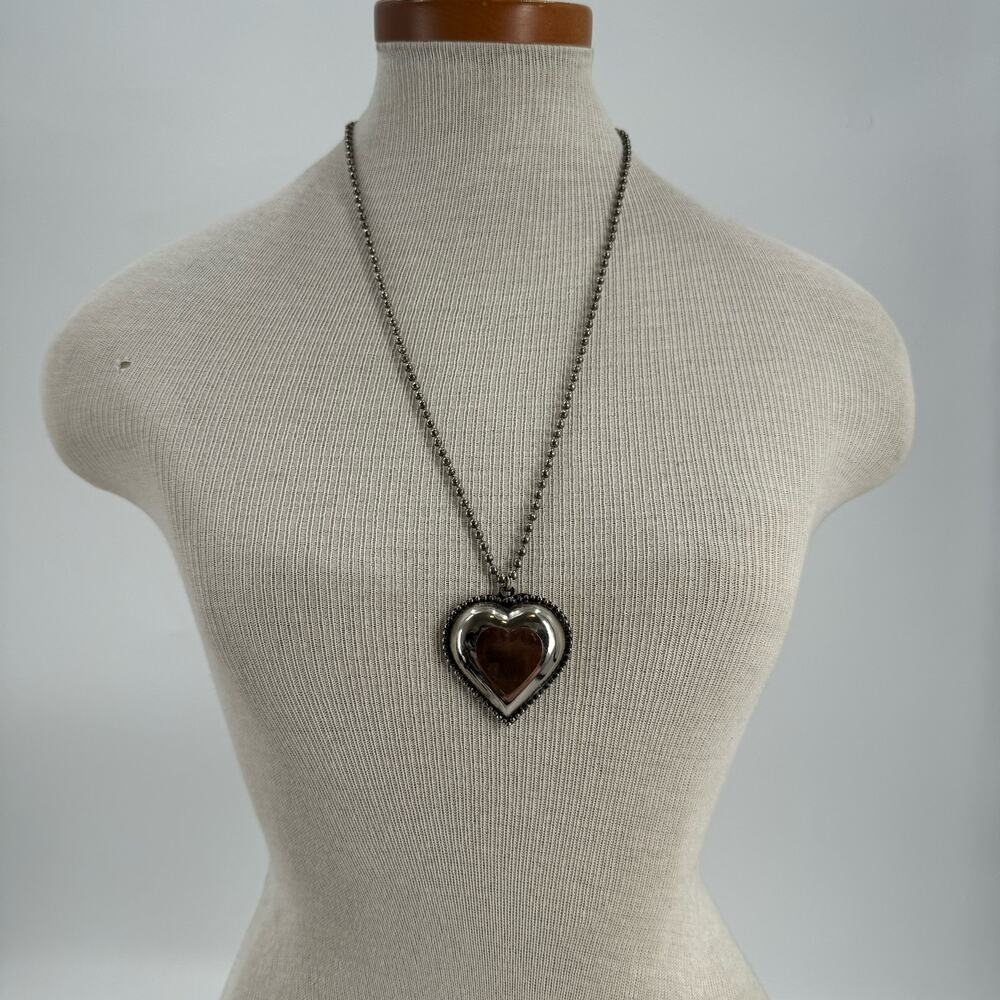 Handmade rustic western silver puffy heart necklace